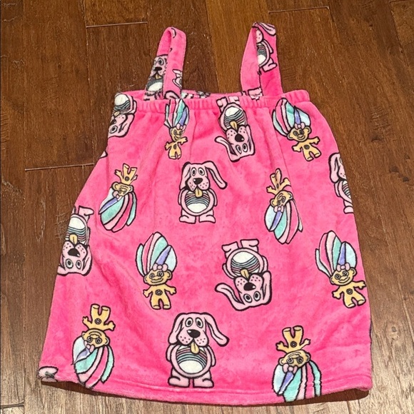 Pink Plush Troll / Dog Print Towel Wrap Robe ONE SIZE - Picture 6 of 8